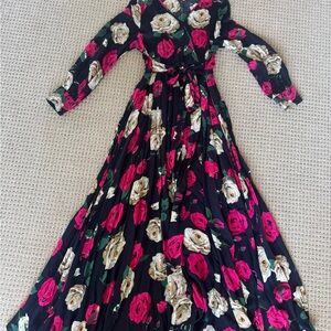 JODIFL Blue and Pink Floral Long Sleeve Maxi Dress